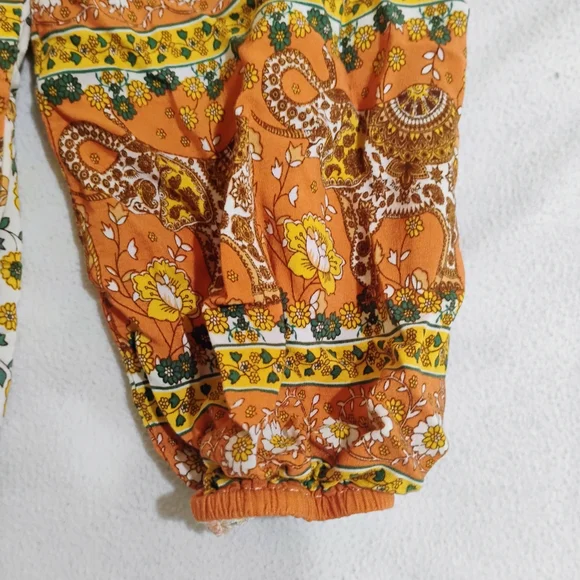 Boho Tie-Neck Floral Blouse in Orange and White - Picture 4 of 11